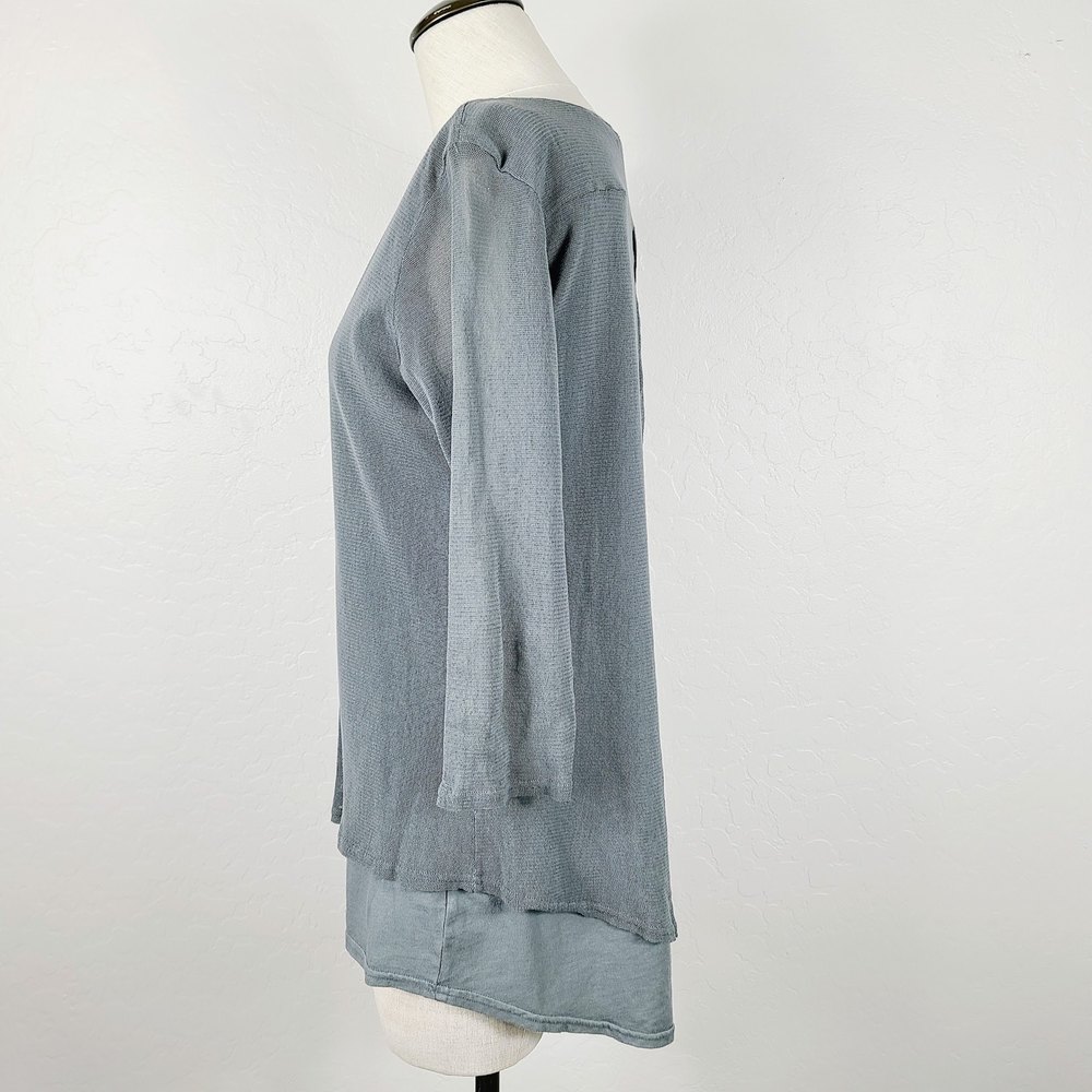 Cut Loose Tunic Top S Gray Knit Tiered Hi-Low 3/4 Sleeve Lagenlook Casual Shirt - Picture 2 of 6